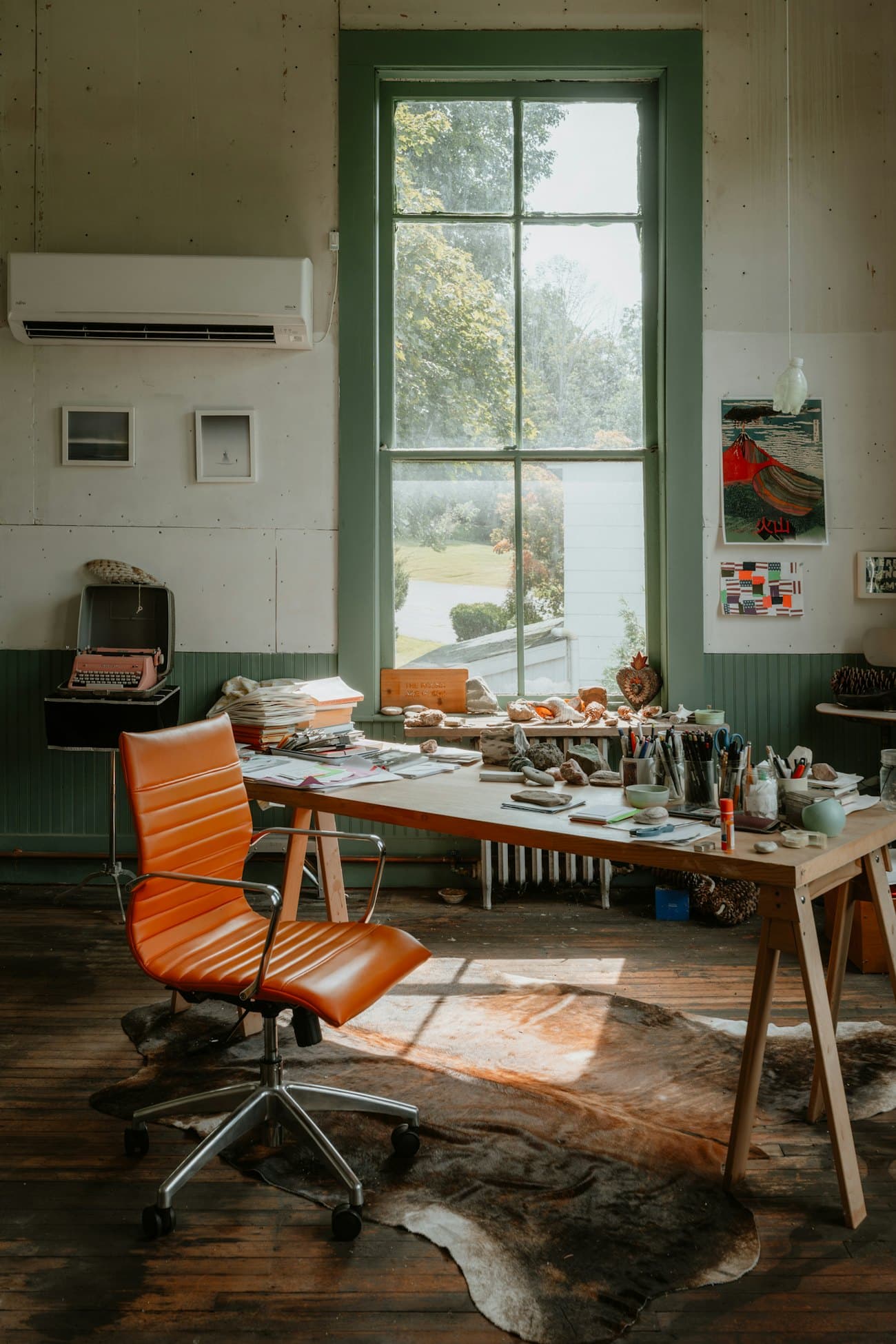 A sunlit studio in warm, earthy tones